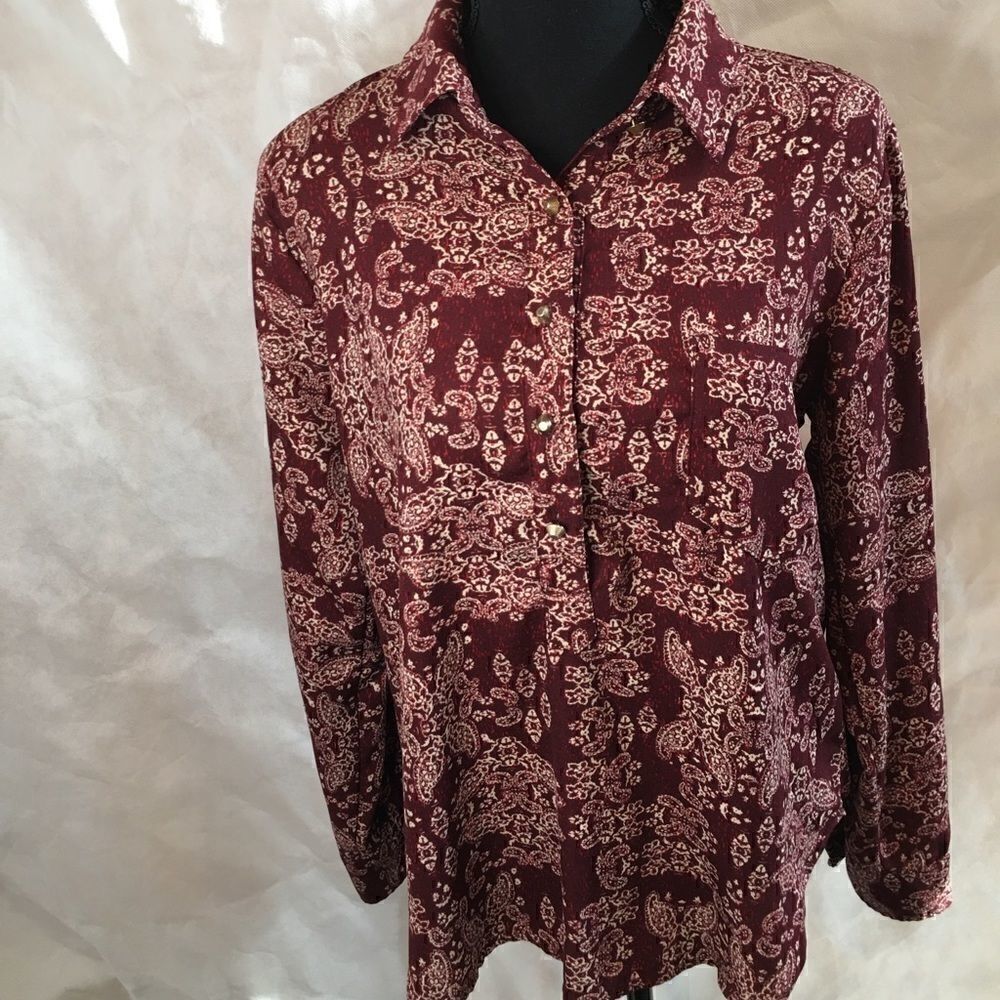 Love Culture Maroon burgundy button shirt size s